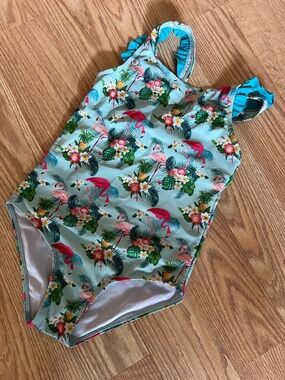Girls Tropical Flamingo One-Piece Swimsuit size 9/10